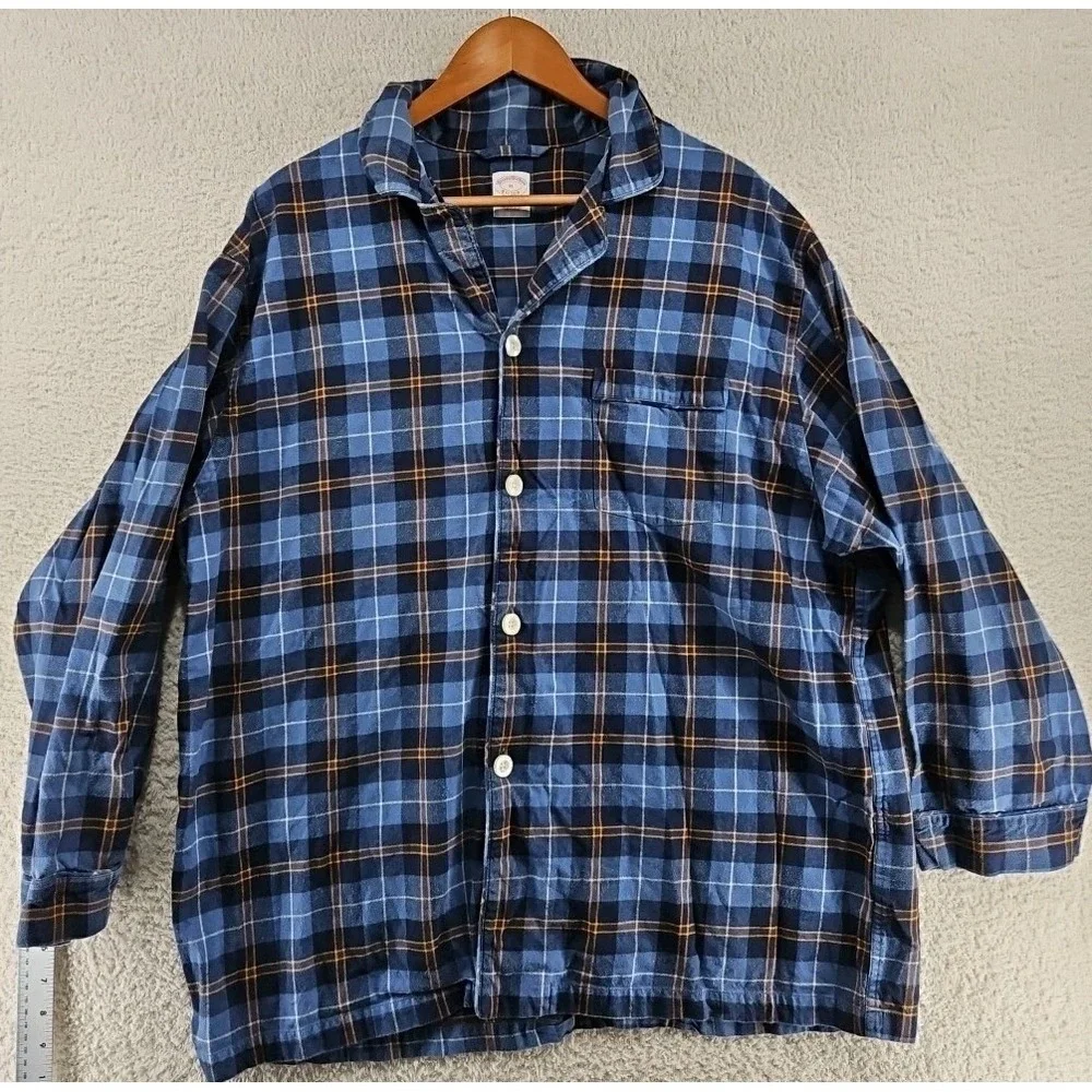 Brooks Brothers Mens Pajama Top XL Flannel Sleepwear Plaid Blue  Long Sleeve